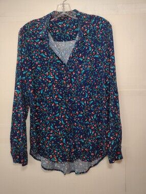 Velvet Heart Navy Floral Button-Front Shirt ( M)